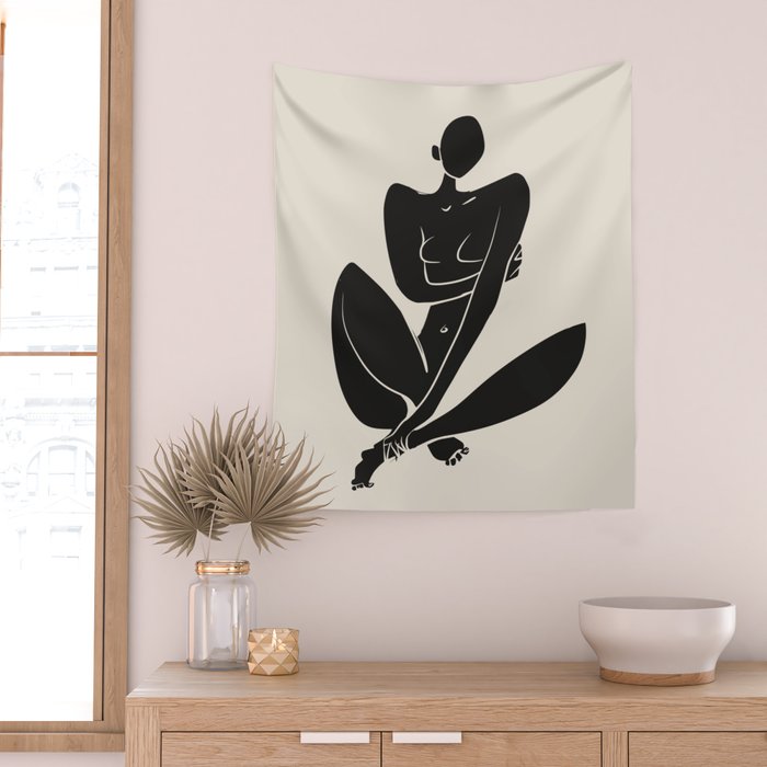 Sitting nude in black Wall Tapestry Gallery Image 2