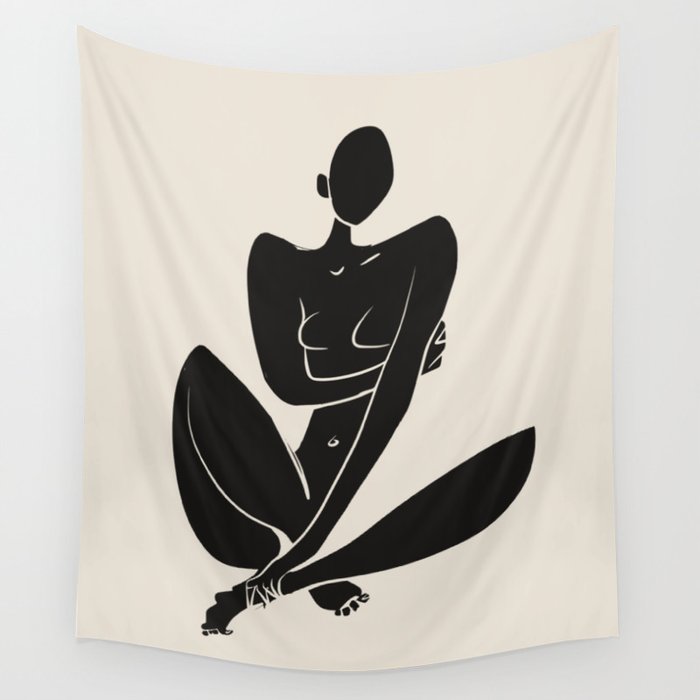 Sitting nude in black Wall Tapestry Gallery Image 4