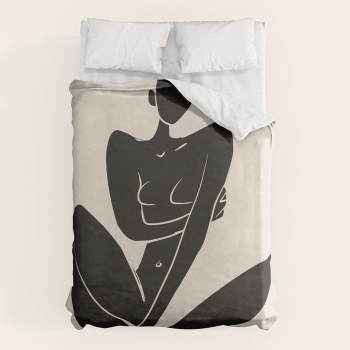 Sitting nude in black Duvet Cover Gallery Image 6