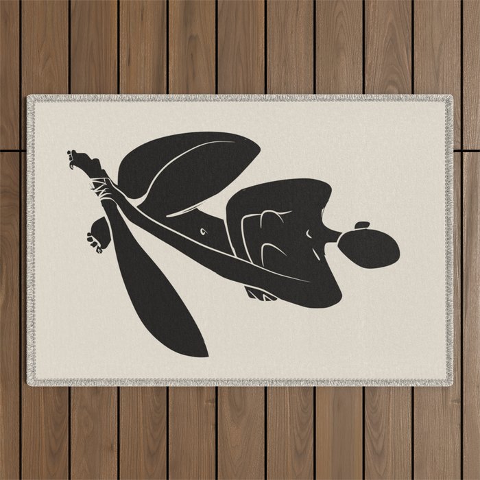 Sitting nude in black Outdoor Rug Gallery Image 1