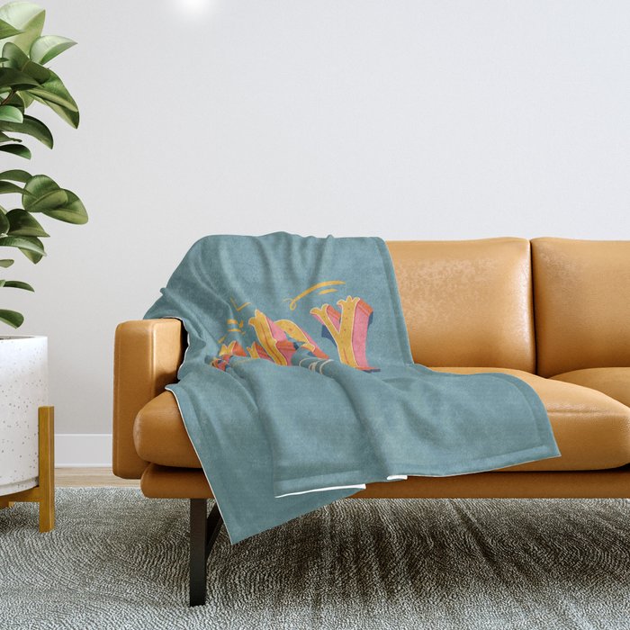 Howdy Y'all | Yellow Orange Blue Throw Blanket Gallery Image 1