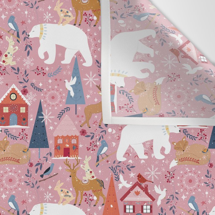 Colorful Scandinavian festive holiday animals Wall Tapestry Gallery Image 3