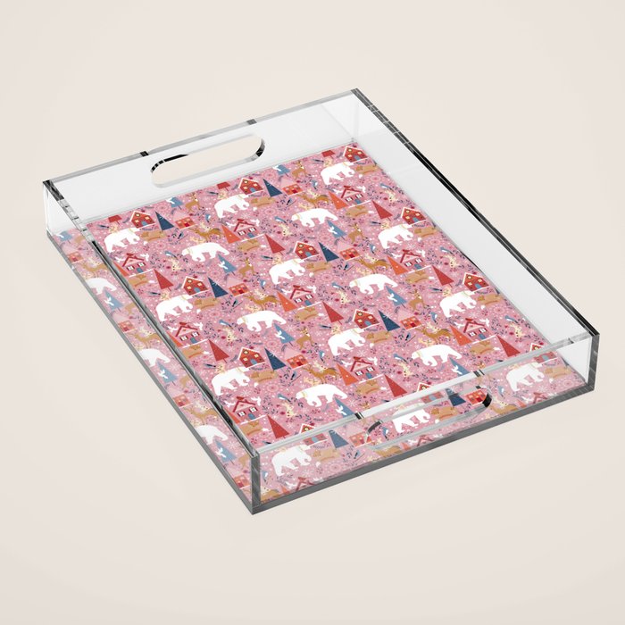 Colorful Scandinavian festive holiday animals Acrylic Tray Gallery Image 1