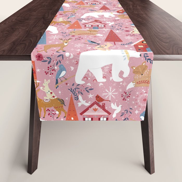 Colorful Scandinavian festive holiday animals Table Runner Gallery Image 1