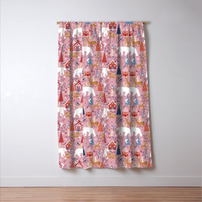 Colorful Scandinavian festive holiday animals Window Curtain Gallery Image 3