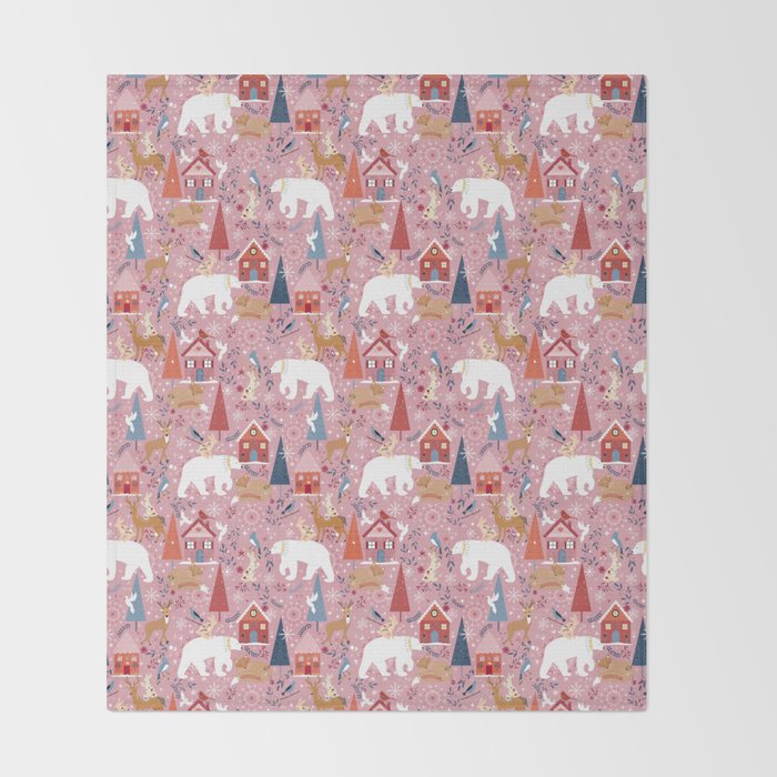 Colorful Scandinavian festive holiday animals Throw Blanket Gallery Image 2