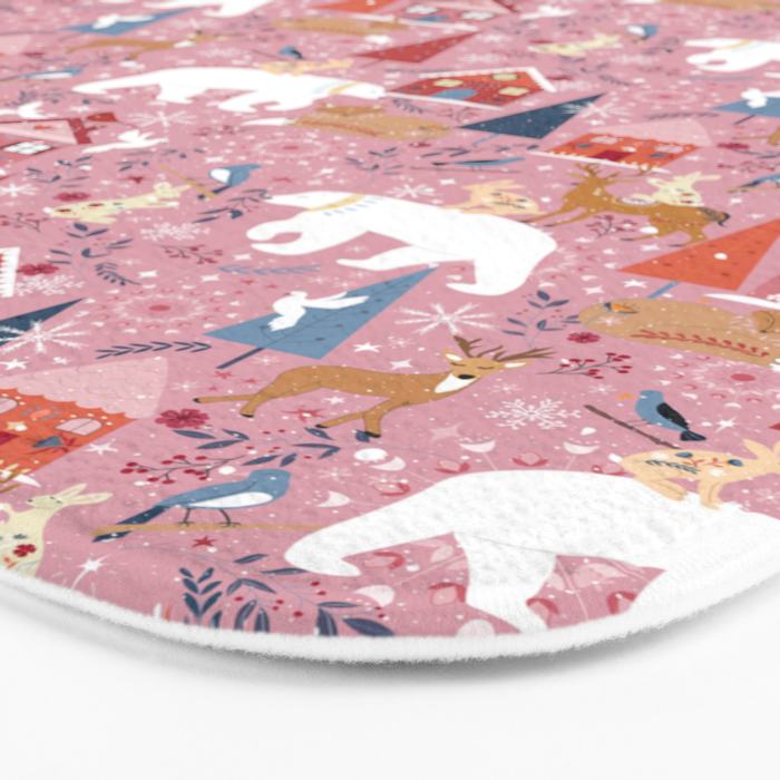 Colorful Scandinavian festive holiday animals Bath Mat Gallery Image 3