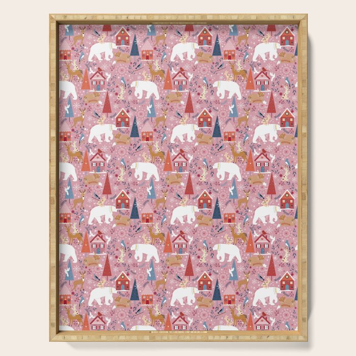 Colorful Scandinavian festive holiday animals Serving Tray Gallery Image 1