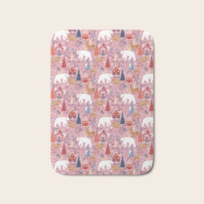 Colorful Scandinavian festive holiday animals Bath Mat Gallery Image 1
