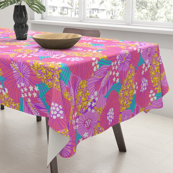 Bold Hibiscus Floral Hot Pink Summer Tablecloth Gallery Image 3
