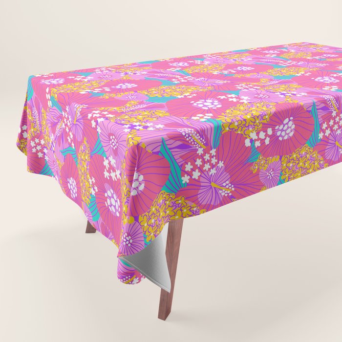 Bold Hibiscus Floral Hot Pink Summer Tablecloth Gallery Image 1