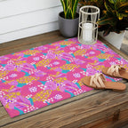 Bold Hibiscus Floral Hot Pink Summer Outdoor Rug Gallery Image 2