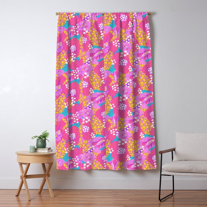 Bold Hibiscus Floral Hot Pink Summer Window Curtain Gallery Image 5