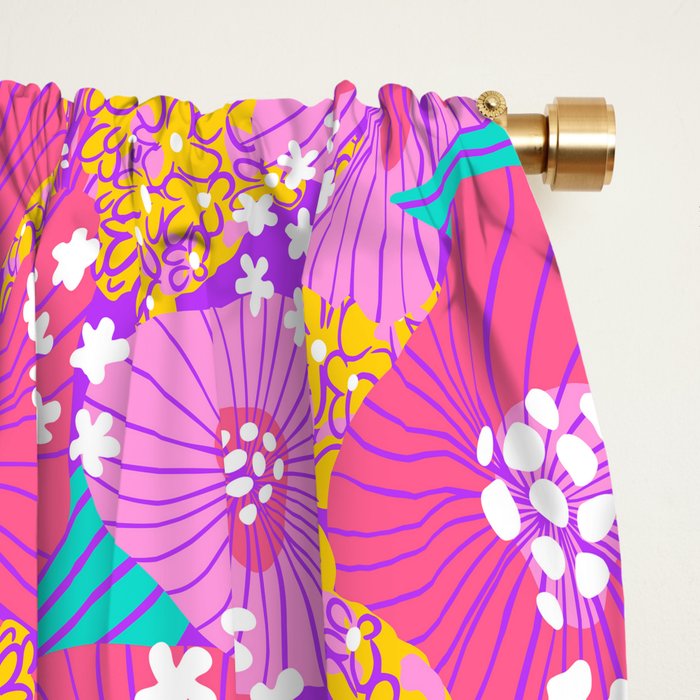 Bold Hibiscus Floral Hot Pink Summer Window Curtain Gallery Image 2