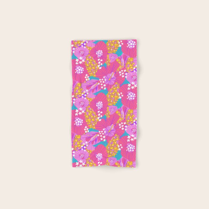 Bold Hibiscus Floral Hot Pink Summer Bath Towel Gallery Image 1