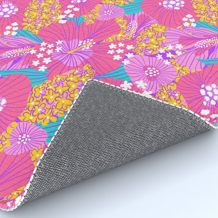 Bold Hibiscus Floral Hot Pink Summer Rug Gallery Image 4