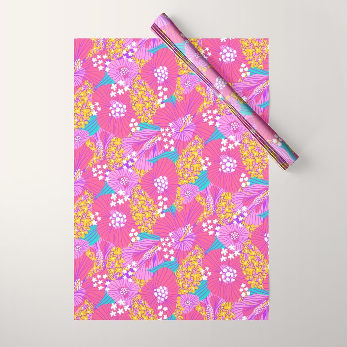 Bold Hibiscus Floral Hot Pink Summer Wrapping Paper Gallery Image 1
