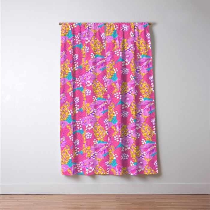 Bold Hibiscus Floral Hot Pink Summer Window Curtain Gallery Image 3