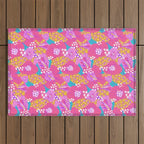 Bold Hibiscus Floral Hot Pink Summer Outdoor Rug Gallery Image 1