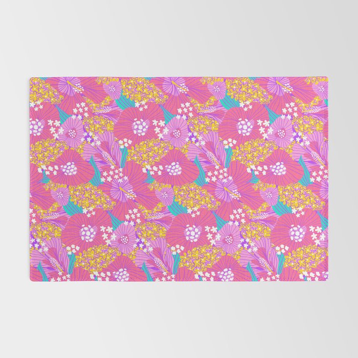 Bold Hibiscus Floral Hot Pink Summer Rug Gallery Image 2
