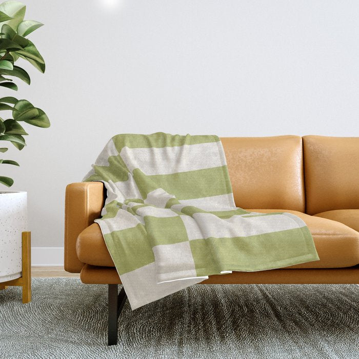 Duo II - Butter and Green Stripes Throw Blanket Gallery Image 1