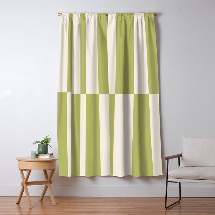 Duo II - Butter and Green Stripes Window Curtain Gallery Image 1