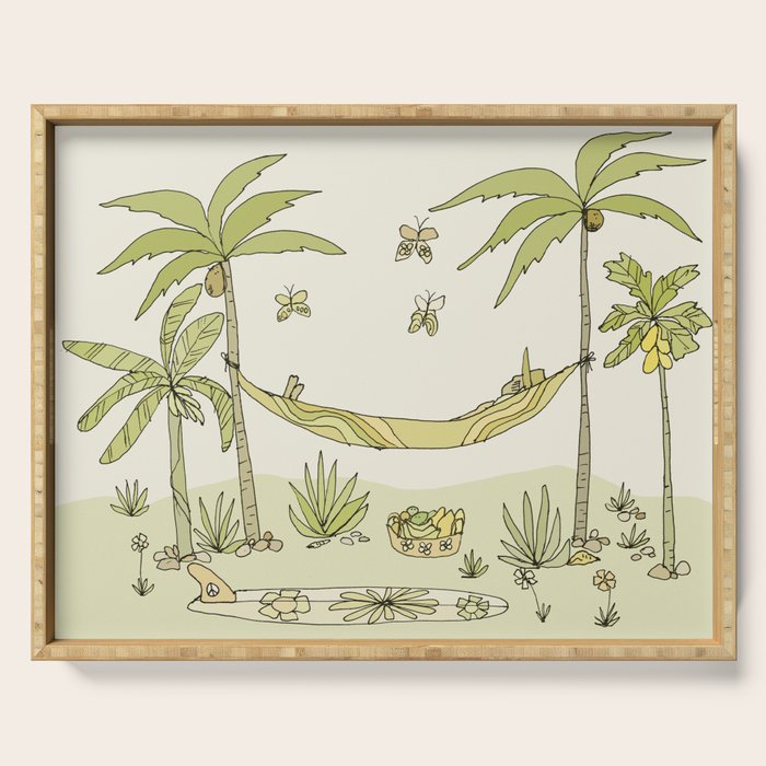 peaceful life pura vida costa rica // retro surf art by surfy birdy Serving Tray Gallery Image 1