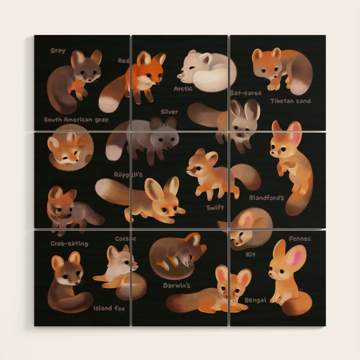 Foxes - dark Wood Wall Art Gallery Image 1