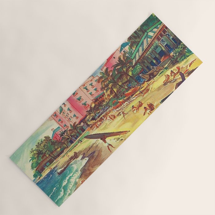 Hawaii's Famous Waikiki Beach landscape painting Yoga Mat Gallery Image 1