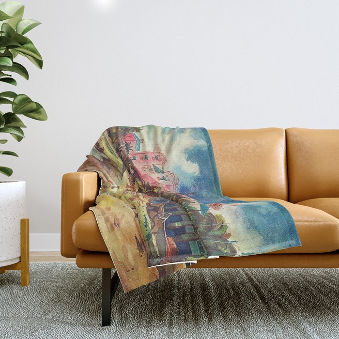 Hawaii's Famous Waikiki Beach landscape painting Throw Blanket Gallery Image 1
