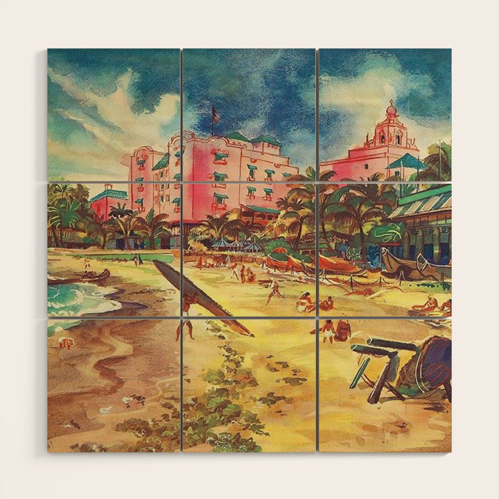 Hawaii's Famous Waikiki Beach landscape painting Wood Wall Art Gallery Image 1