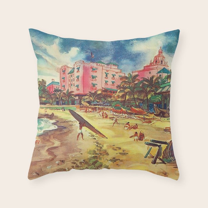 Hawaii's Famous Waikiki Beach landscape painting Throw Pillow Gallery Image 6