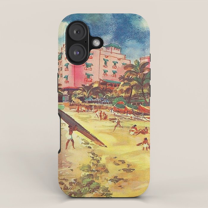Hawaii's Famous Waikiki Beach landscape painting iPhone Case Gallery Image 1