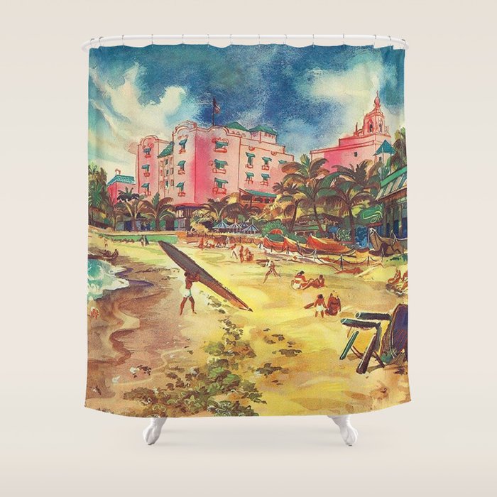 Hawaii's Famous Waikiki Beach landscape painting Shower Curtain Gallery Image 1