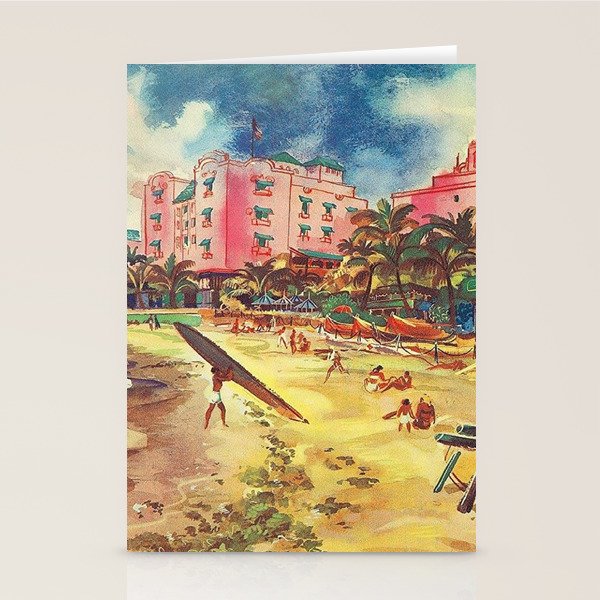 Hawaii's Famous Waikiki Beach landscape painting Stationery Card Gallery Image 1