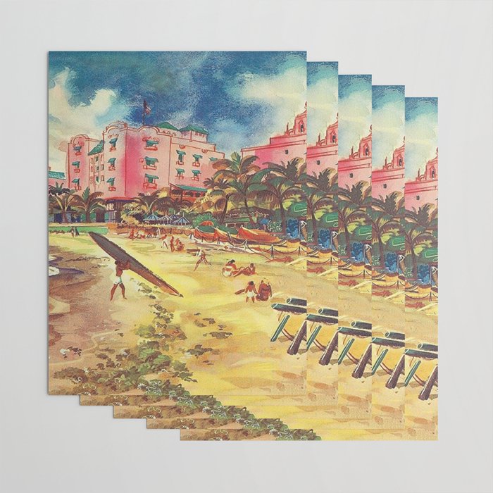 Hawaii's Famous Waikiki Beach landscape painting Wrapping Paper Gallery Image 3