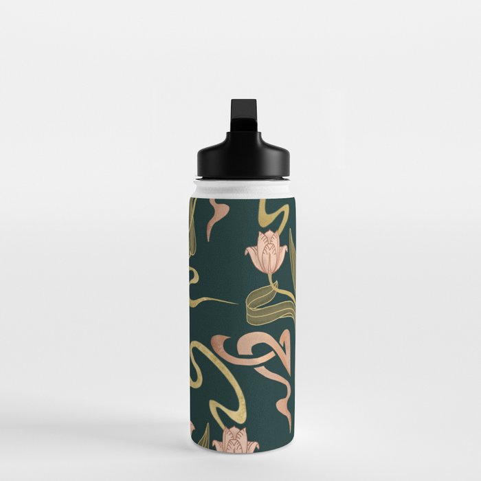 Deco Tulip Bloom - Art Deco Floral Nouveau Deep Forest Water Bottle Gallery Image 3