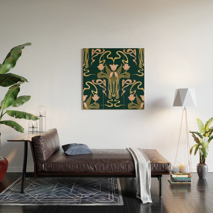 Deco Tulip Bloom - Art Deco Floral Nouveau Deep Forest Wood Wall Art Gallery Image 2