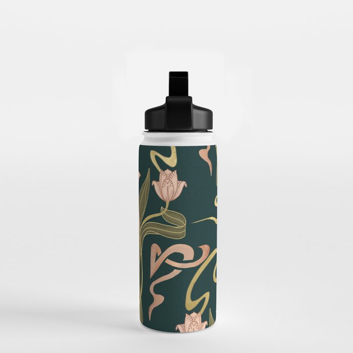 Deco Tulip Bloom - Art Deco Floral Nouveau Deep Forest Water Bottle Gallery Image 2
