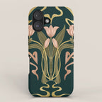 Deco Tulip Bloom - Art Deco Floral Nouveau Deep Forest iPhone Case Gallery Image 1