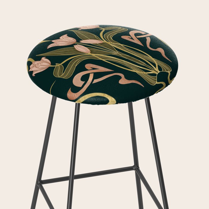 Deco Tulip Bloom - Art Deco Floral Nouveau Deep Forest Stool Gallery Image 2