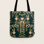 Deco Tulip Bloom - Art Deco Floral Nouveau Deep Forest Tote Bag Gallery Image 1