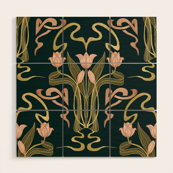 Deco Tulip Bloom - Art Deco Floral Nouveau Deep Forest Wood Wall Art Gallery Image 1