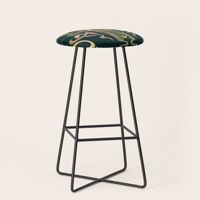 Deco Tulip Bloom - Art Deco Floral Nouveau Deep Forest Stool Gallery Image 1