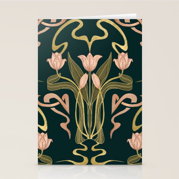 Deco Tulip Bloom - Art Deco Floral Nouveau Deep Forest Stationery Card Gallery Image 1