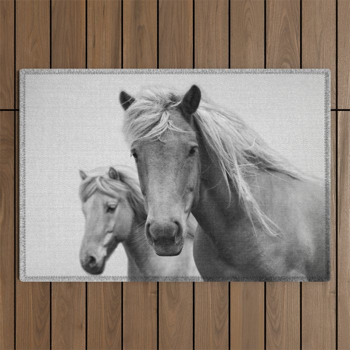 Horses - Black & White Outdoor Rug Gallery Image 1