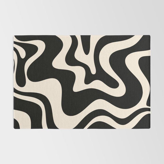 Retro Liquid Swirl Abstract Square 2 in Black and Almond Cream Rug Gallery Image 2