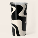 Retro Liquid Swirl Abstract Square 2 in Black and Almond Cream Travel Mug Gallery Image 3