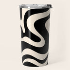 Retro Liquid Swirl Abstract Square 2 in Black and Almond Cream Travel Mug Gallery Image 2