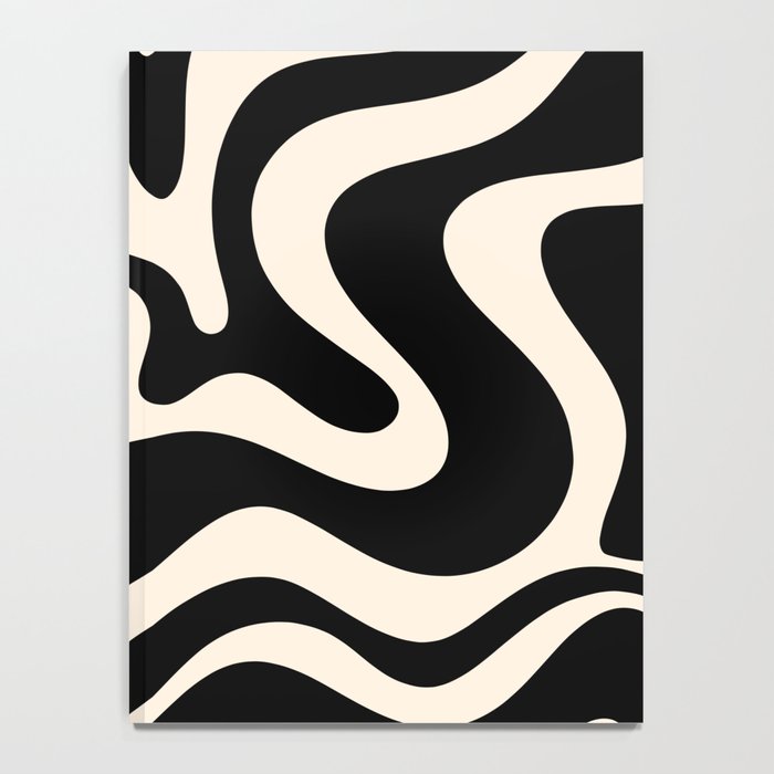 Retro Liquid Swirl Abstract Square 2 in Black and Almond Cream Notebook Gallery Image 4